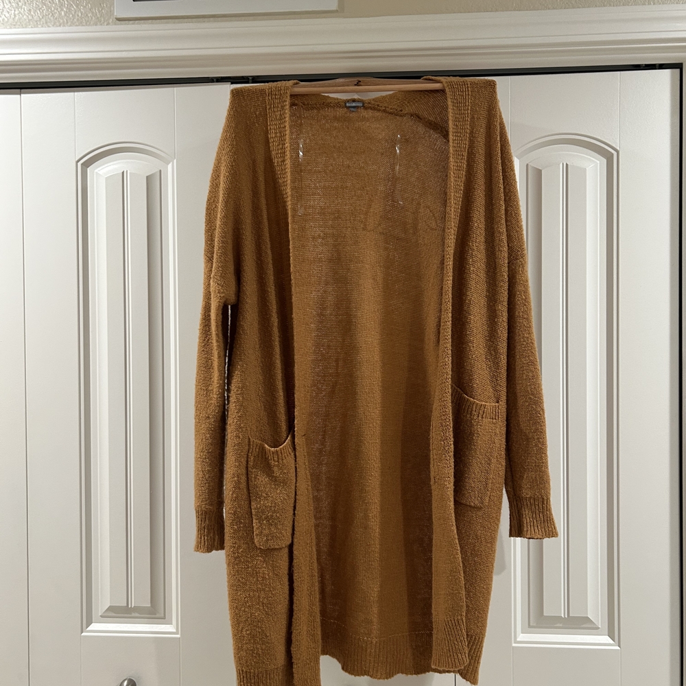 Charlotte Russe Open-Front Long Cardigan in Camel Brown